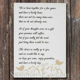 Wedding Gift Poem Invitation Insert Cards