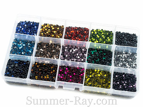 Hot Fix Rhinestones SS10 (2.8mm) Mixed Color in Storage Box - 10800 pieces