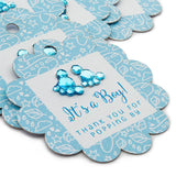 Baby Shower Scallop Favor Gift Tags with Baby Feet Rhinestones