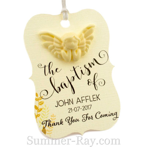 Personalized Cream Angel Little Violin Baptism Gift Tag
