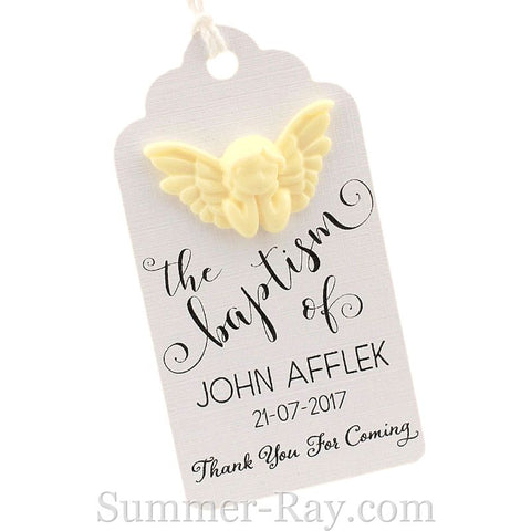 Personalized White Angel Royale Baptism Gift Tag