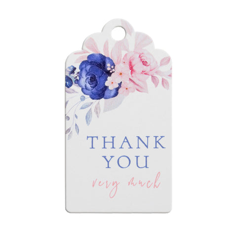 Thank You Tags with Blue Floral Wedding Bridal Shower Favors Tags Gift Tags