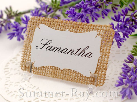 Personalized Burlap Place Card #2 with Acrylic Stand