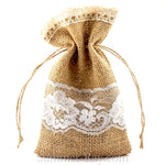 Hessian Burlap Drawstring Bag with Double Lace Border