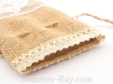 Hessian Burlap Drawstring Bag with Double Lace Border