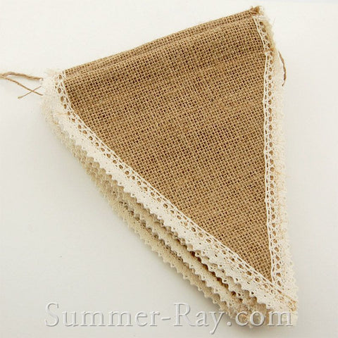 Hessian Burlap Bunting with Crochet Lace
