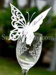 Personalized White Butterfly Wine Glass Place Card