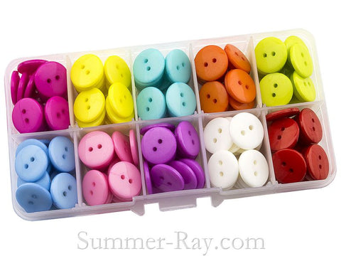 Doll Buttons 15 mm (2 eye) in Storage Box - 200 pieces