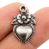Tibetan Silver Heart and Flower Charm Pendant