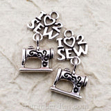 Tibetan Silver I Love to Sew and Sewing Maching Charm Pendant
