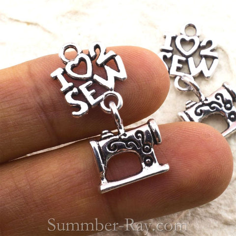 Tibetan Silver I Love to Sew and Sewing Maching Charm Pendant