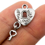 Tibetan Silver Heart Lock with Key Charm Pendants