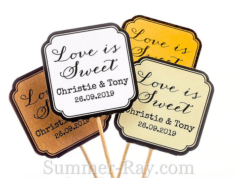 DIY Personalized Double Sided Wedding Cupcake Toppers "Love is Sweet"
