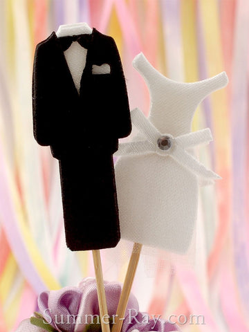 Double Sided Tuxedo and Wedding Gown Wedding Cupcake Toppers