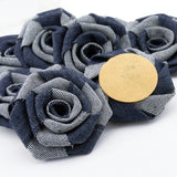 Handmade Denim Roses Denim Flower for Sewing Brooch 2.4"