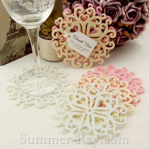 Laser cut Round Palmate Leaf Wooden Coasters with Holder Wedding