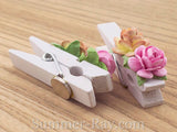 White Wooden Peg Fridge Magnet with Handmade Mulberry Flowers