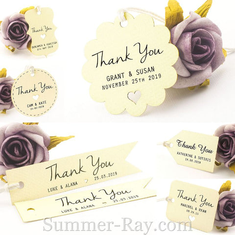 Personalized Cream Wedding Favor Tags/ Thank You Tags/ Gift Tags with Thread