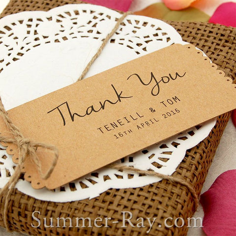 Personalized Kraft Vintage Lace Wedding Favor Tags/ Thank You Tags/ Gift Tags with Twine