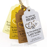 Personalized He Stole My Heart I'm Stealing His Last Name Favor Tags