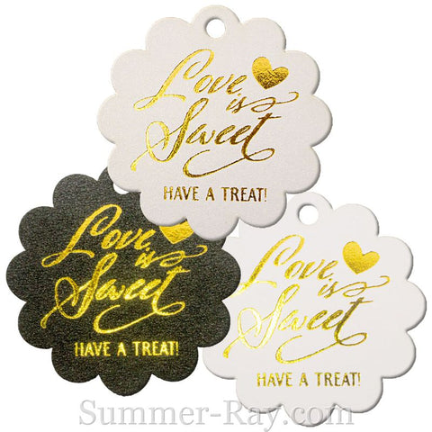 Gold Foil Hot Stamping Love is Sweet Scallop Favor Tags