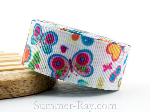 Summer Butterfly Printed Grosgrain Ribbon 22 mm - 5 or 10 yards