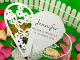 Personalized White Heart Wine Glass Place Card