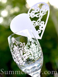 Personalized White Heart Wine Glass Place Card
