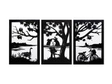 Set of 3 Paper Cut The Enchanted Evening Black and White Wall Art Paper Craft Wall Decoration