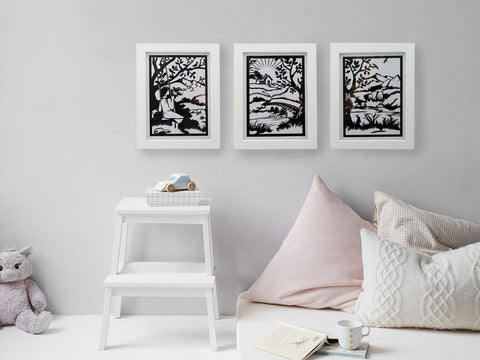 Set of 3 Paper Cut Be Like A Dandelion Black and White Wall Art Paper Craft Wall Decoration