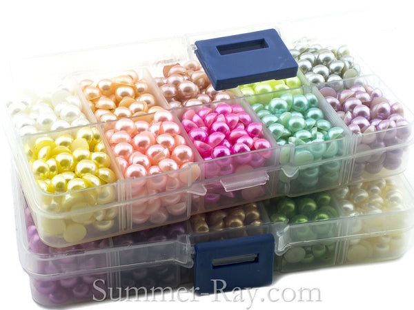 Flat Back Pearls 10mm Mixed Color in Storage Box - 600 pieces –