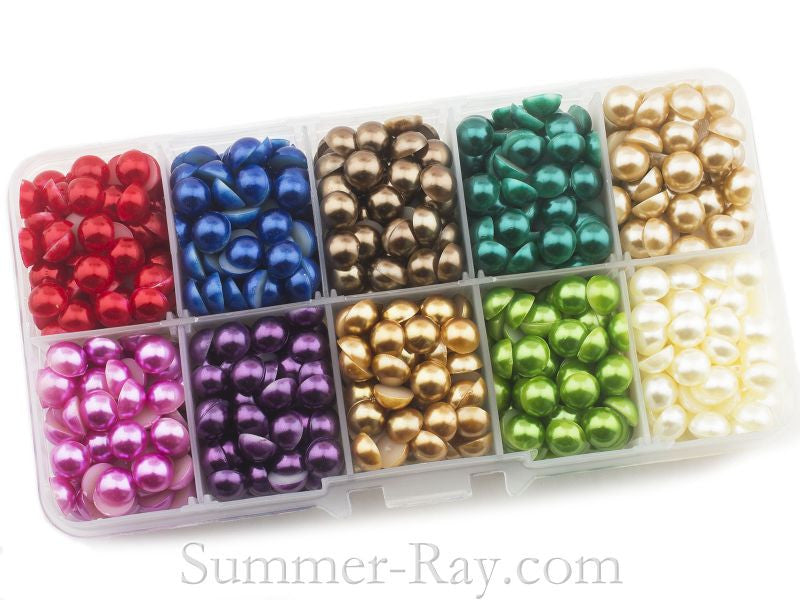 4500pcs 5mm Mixed 15 Colors Half Pearl Bead Flat Back Gem Plastic Box 1Box