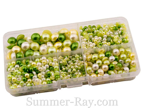 Flat Back Pearls Green Series in Storage Box - 2000 pieces