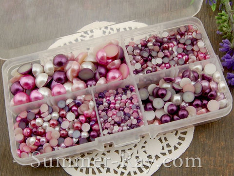 Flat Back Pearls Purple Series in Storage Box - 2000 pieces