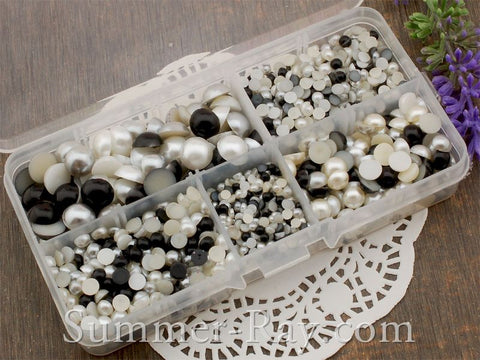 Flat Back Pearls Ebony and Ivory Series in Storage Box - 2000 pieces
