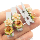 White Wooden Pegs with Handmade Mulberry Flowers