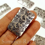Tibetan Antique Silver Rectangle Pendant with Butterfly Imprints