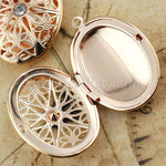 Oval Photo Lockets with Rhinestones - Gold Plated