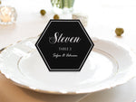 Personalized Black Hexagon Wedding Place Cards Escort Cards with White Rim