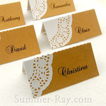DIY Personalized Doily Kraft Place Cards for Rustic Hessian Wedding/Party