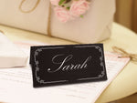 Personalized Black Modern Wedding Place Cards with White Rim Seating Cards Escort Cards