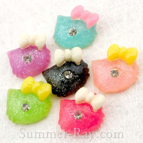 Cabochon Resin Cat with Rhinestone Mixed