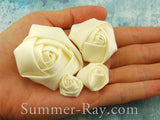Miniature Antique White Satin Roses Mixed Size - 40 pieces