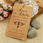 Personalized Damask Scallop Kraft Save the Date Tags with Envelopes