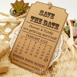 Personalized Vintage Calendar Kraft Save the Date Tags with Envelopes