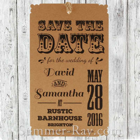 Personalized Retro Design Kraft Save the Date Tags with Envelopes