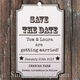 Personalized Woodsy Cottage White Save the Date Tag with Envelope