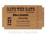 Personalized Vintage Ticket Kraft Save the Date Card with Envelope
