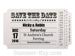 Personalized Vintage Ticket White Save the Date Card with Envelope
