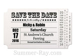Personalized Vintage Ticket White Save the Date Card with Envelope